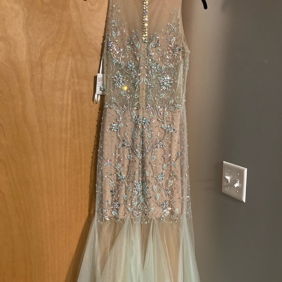 Sequined Sheer Tooling Long Formal Aqua/Green/Nude - Picture 4 of 9